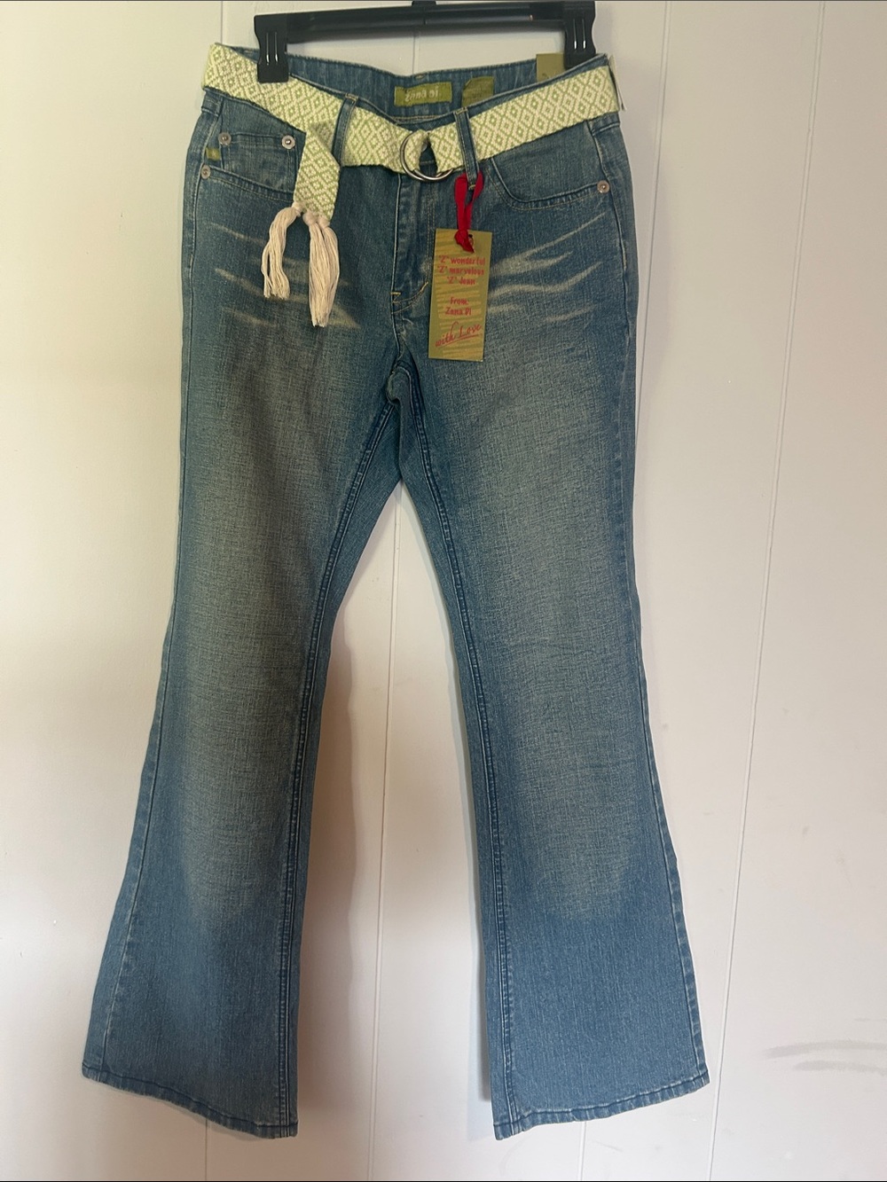 Y2K Zana Di Medium Blue Flare Jeans with Cream Woven Belt